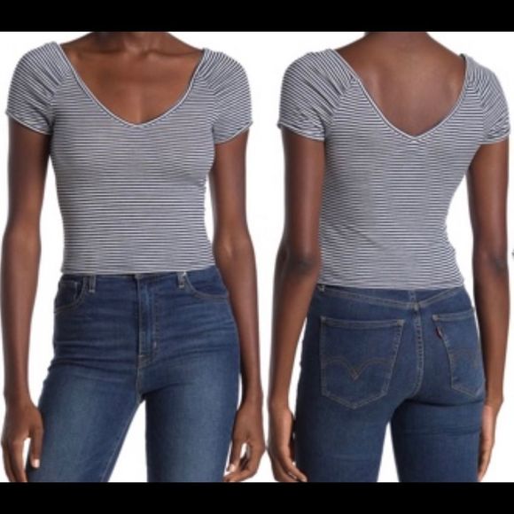 NWT MAUBY Double V Knit Raglan Navy stripe women’s top - Picture 1 of 3